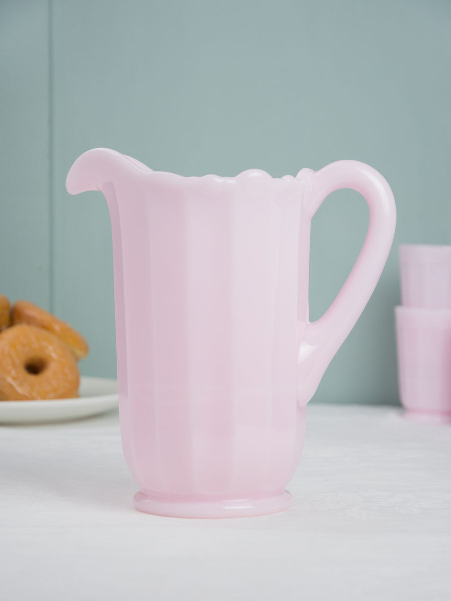 Pink Milk Glass Panel Pitcher