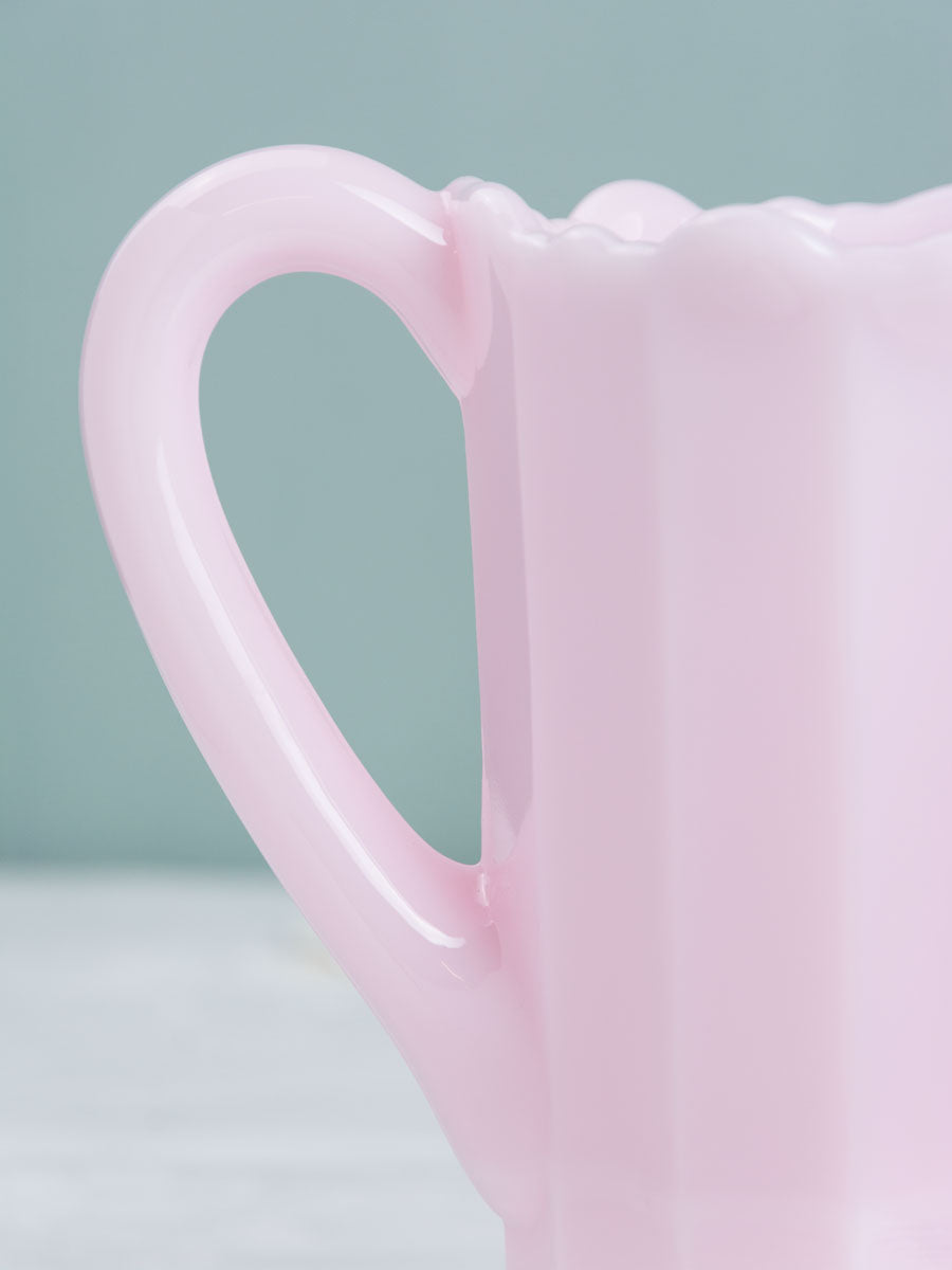 Pink Milk Glass Panel Pitcher