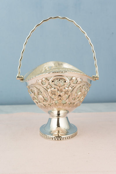 Antique Silverplate Bon Bon Basket with Glass Liner