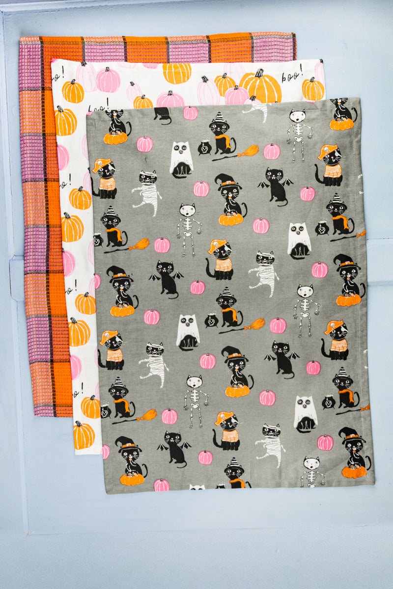 Spooky Kitty Halloween Dish Towels - Set of 3