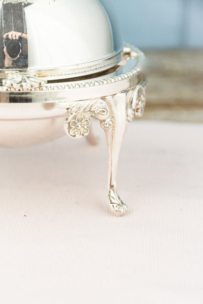 Antique Silverplate & Glass Roll Top Butter / Caviar Dish
