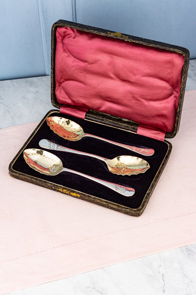 Victorian Silverplate and Gilt Serving Spoons - Set of 3
