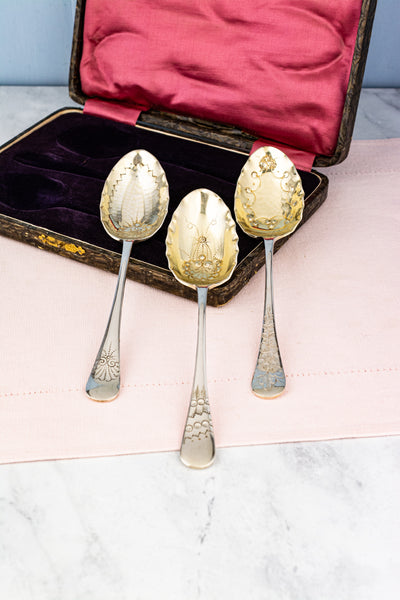 Victorian Silverplate and Gilt Serving Spoons - Set of 3