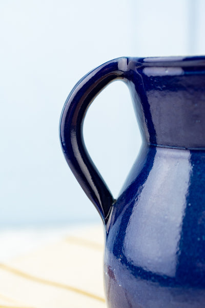 Vintage French Handmade Cobalt Stoneware "Berry" Jug