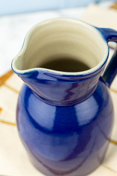 Vintage French Handmade Cobalt Stoneware "Berry" Jug