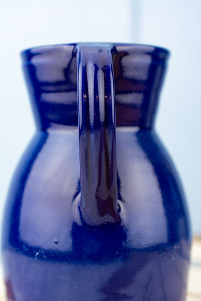 Vintage French Handmade Cobalt Stoneware "Berry" Jug