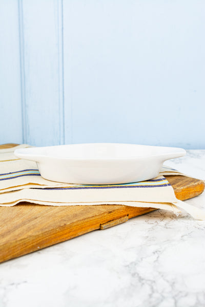 Vintage French Stoneware Au Gratin Baker - White
