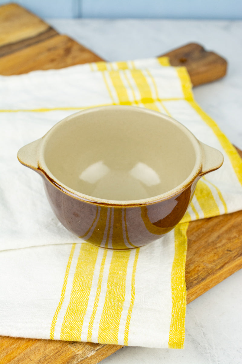 Vintage French Stoneware Small Bowl with Handles