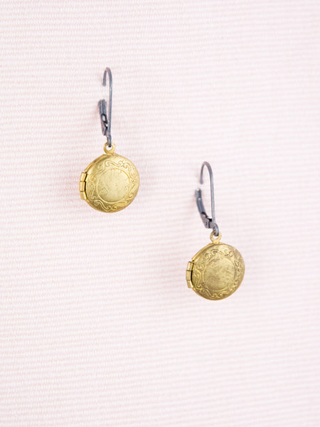 Brass & Sterling Silver Locket Earrings
