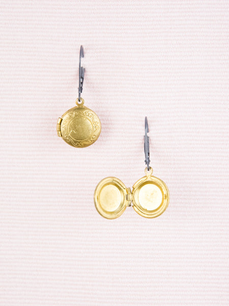 Brass & Sterling Silver Locket Earrings